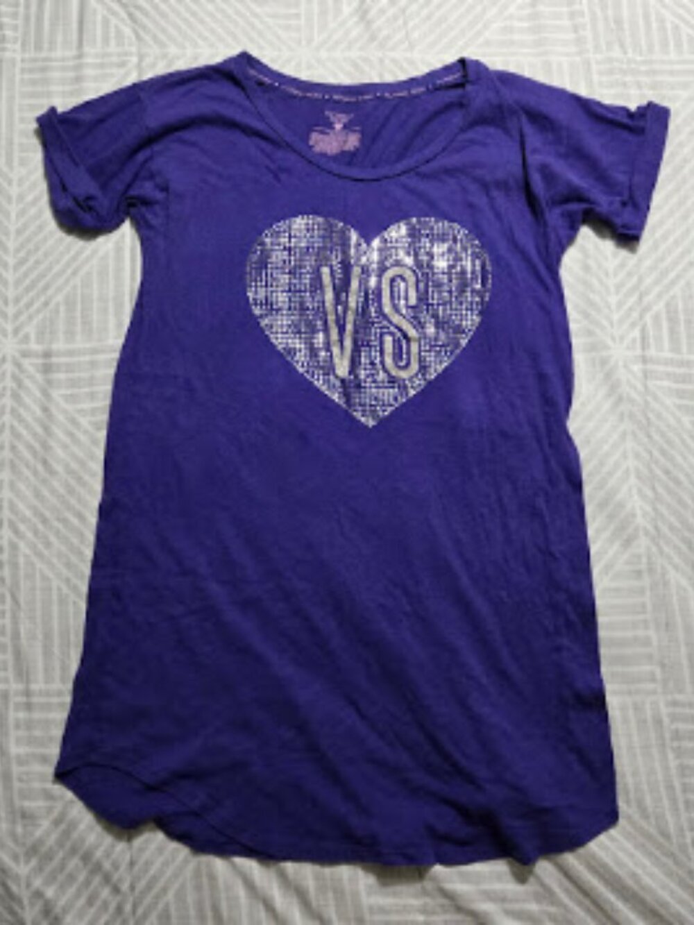 Vintage Victoria’s Secret Royal Purple Silver Sequin Heart Nightshirt XS
